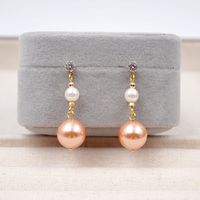 1 Pair Modern Style Simple Style Geometric Inlay Artificial Pearl Copper Zircon Gold Plated Drop Earrings main image 4