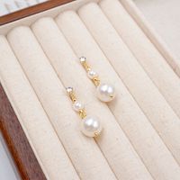 1 Pair Modern Style Simple Style Geometric Inlay Artificial Pearl Copper Zircon Gold Plated Drop Earrings main image 5