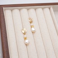 1 Pair Casual Simple Style Classic Style Geometric Handmade Freshwater Pearl Titanium Steel Gold Plated Drop Earrings main image 5