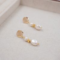 1 Pair Casual Simple Style Classic Style Geometric Handmade Freshwater Pearl Titanium Steel Gold Plated Drop Earrings sku image 1