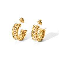 1 Pair Simple Style U Shape Plating Stainless Steel Artificial Pearls Rhinestones 18K Gold Plated Earrings sku image 24