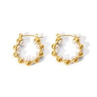 1 Pair Simple Style U Shape Plating Stainless Steel Artificial Pearls Rhinestones 18K Gold Plated Earrings sku image 9