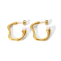 1 Pair Simple Style U Shape Plating Stainless Steel Artificial Pearls Rhinestones 18K Gold Plated Earrings sku image 12