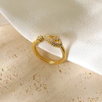 Copper 14K Gold Plated Elegant Lady Classic Style Inlay Devil's Eye Wings Butterfly Imitation Pearl Zircon Open Rings main image 4