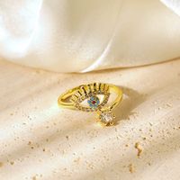 Copper 14K Gold Plated Elegant Lady Classic Style Inlay Devil's Eye Wings Butterfly Imitation Pearl Zircon Open Rings main image 5