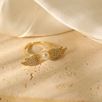 Copper 14K Gold Plated Elegant Lady Classic Style Inlay Devil's Eye Wings Butterfly Imitation Pearl Zircon Open Rings main image 6