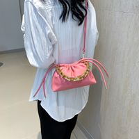 Women's Medium Pu Leather Solid Color Basic Vintage Style Sewing Thread String Crossbody Bag main image 4
