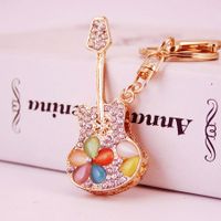 Modern Style Guitar Zinc Alloy Plating Inlay Rhinestones Unisex Bag Pendant Keychain main image 1