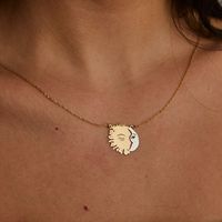 304 Stainless Steel 18K Gold Plated Modern Style Classic Style Commute Sun Moon Pendant Necklace main image 1