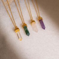 304 Stainless Steel 18K Gold Plated Simple Style Plating Inlay Solid Color Natural Stone Pendant Necklace main image 1