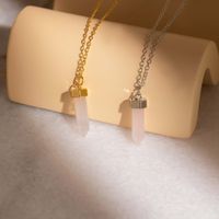 304 Stainless Steel 18K Gold Plated Simple Style Plating Inlay Solid Color Natural Stone Pendant Necklace main image 3