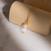 304 Stainless Steel 18K Gold Plated Simple Style Plating Inlay Solid Color Natural Stone Pendant Necklace sku image 4