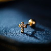 1 Piece Simple Style Classic Style Cross Plating Inlay Copper Zircon 18K Gold Plated Cartilage Earrings main image 1