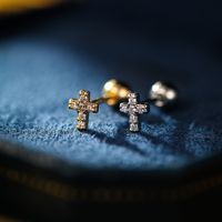 1 Piece Simple Style Classic Style Cross Plating Inlay Copper Zircon 18K Gold Plated Cartilage Earrings main image 5