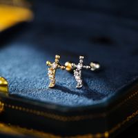 1 Piece Simple Style Classic Style Cross Plating Inlay Copper Zircon 18K Gold Plated Ear Studs main image 3