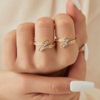 Copper 18K Gold Plated Simple Style Classic Style Plating Inlay Letter Solid Color Zircon Open Rings main image 1
