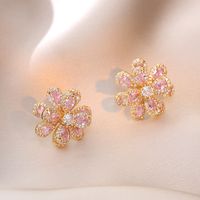 1 Pair Sweet Shiny Flower Layered Plating Inlay Copper Zircon White Gold Plated Gold Plated Ear Studs main image 1