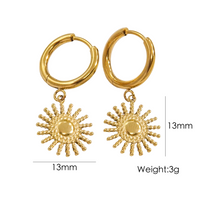 1 Pair Streetwear Sun Plating 304 Stainless Steel 14K Gold Plated Drop Earrings sku image 1