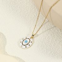 304 Stainless Steel Copper 18K Gold Plated Casual Retro Enamel Inlay Devil's Eye Zircon Pendant Necklace main image 5