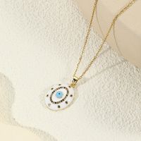 304 Stainless Steel Copper 18K Gold Plated Casual Retro Enamel Inlay Devil's Eye Zircon Pendant Necklace sku image 1