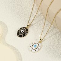 304 Stainless Steel Copper 18K Gold Plated Casual Retro Enamel Inlay Devil's Eye Zircon Pendant Necklace main image 6