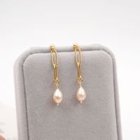 1 Pair Casual Vintage Style Simple Style Geometric Handmade Freshwater Pearl Titanium Steel Gold Plated Drop Earrings main image 5