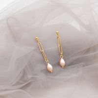 1 Pair Casual Vintage Style Simple Style Geometric Handmade Freshwater Pearl Titanium Steel Gold Plated Drop Earrings main image 7