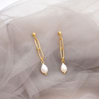 1 Pair Casual Vintage Style Simple Style Geometric Handmade Freshwater Pearl Titanium Steel Gold Plated Drop Earrings main image 4