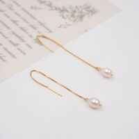 1 Pair Casual Simple Style Geometric Handmade Freshwater Pearl Copper Gold Plated Ear Line sku image 1