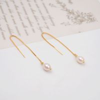 1 Pair Casual Simple Style Geometric Handmade Freshwater Pearl Copper Gold Plated Ear Line main image 1