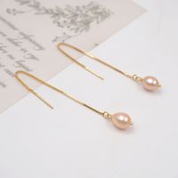 1 Pair Casual Simple Style Geometric Handmade Freshwater Pearl Copper Gold Plated Ear Line main image 5