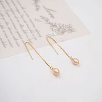 1 Pair Casual Simple Style Geometric Handmade Freshwater Pearl Copper Gold Plated Ear Line main image 6