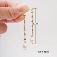 1 Pair Vintage Style Classic Style Geometric Handmade 304 Stainless Steel Freshwater Pearl Titanium Steel Gold Plated Drop Earrings main image 2