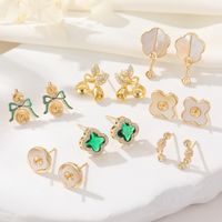 1 Pair Simple Style Flower Inlay Copper Zircon Ear Studs main image 1