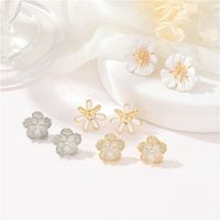 1 Paire Style Simple Fleur Incruster Le Cuivre Strass Boucles D'Oreilles main image 4