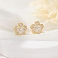 1 Paire Style Simple Fleur Incruster Le Cuivre Strass Boucles D'Oreilles main image 2