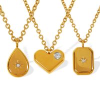 Titanium Steel 18K Gold Plated Basic Retro Classic Style Inlay Geometric Water Droplets Heart Shape Zircon Pendant Necklace main image 5