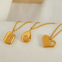 Acero Titanio Chapados en oro de 18k Básico Retro Estilo Clásico Embutido Geométrico Gotitas De Agua Forma De Corazón Circón Collar Colgante main image 6