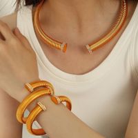 Titan Stahl IG-Stil Übertrieben Toller Stil Überzug Inlay Geometrisch Einfarbig Zirkon Ringe Armbänder Halskette main image 4