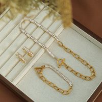Titanium Steel French Style Modern Style Plating Inlay C Shape Geometric Zircon Bracelets Earrings Necklace main image 5