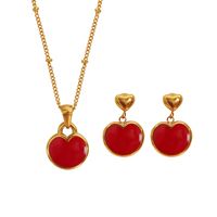 Titanium Steel Lady Sweet Enamel Plating Heart Shape Earrings Necklace main image 6