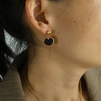 Titanium Steel Lady Sweet Enamel Plating Heart Shape Earrings Necklace sku image 1