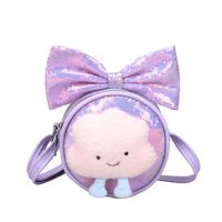 Kid'S Small Pu Leather Clouds Bow Knot Cute Sequins Round Zipper Crossbody Bag sku image 2