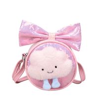 Kid'S Small Pu Leather Clouds Bow Knot Cute Sequins Round Zipper Crossbody Bag main image 2