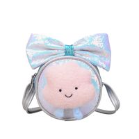 Enfants Petit Faux Cuir Des Nuages Noeud D'Arc Mignon Paillettes Rond Fermeture Éclair Sac Bandoulière main image 4