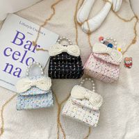 Girl'S Small Cotton And Linen Plaid Bow Knot Elegant Streetwear Beading Square Magnetic Buckle Crossbody Bag main image 1