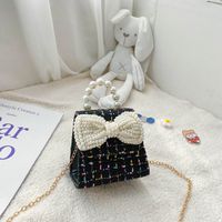 Mädchen Klein Baumwolle Und Leinen Plaid Bogenknoten Elegant Strassenmode Perlen Quadrat Magnetschnalle Umhängetasche sku image 1