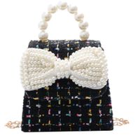 Girl'S Small Cotton And Linen Plaid Bow Knot Elegant Streetwear Beading Square Magnetic Buckle Crossbody Bag main image 5