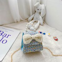 Girl'S Small Cotton And Linen Plaid Bow Knot Elegant Streetwear Beading Square Magnetic Buckle Crossbody Bag sku image 3