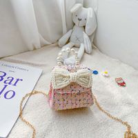 Girl'S Small Cotton And Linen Plaid Bow Knot Elegant Streetwear Beading Square Magnetic Buckle Crossbody Bag sku image 4